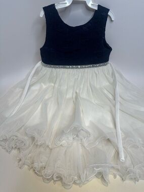 American Princess Navy and White Lace-Top Tulle Party Dress